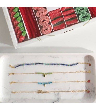 Pulsera Blue Pebbles Baño Oro