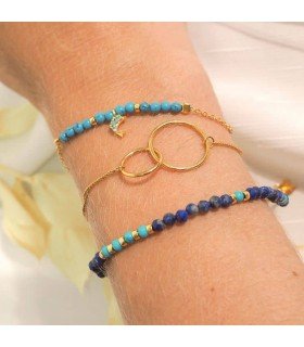 Pulsera Blue Pebbles Baño Oro