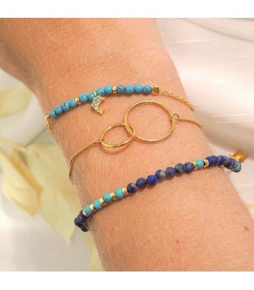 Pulsera Blue Pebbles Baño Oro
