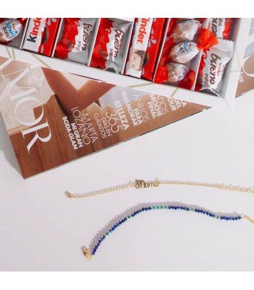 Pulsera Blue Pebbles Baño Oro