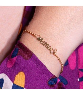 Pulsera Mamá Corazones Baño Oro